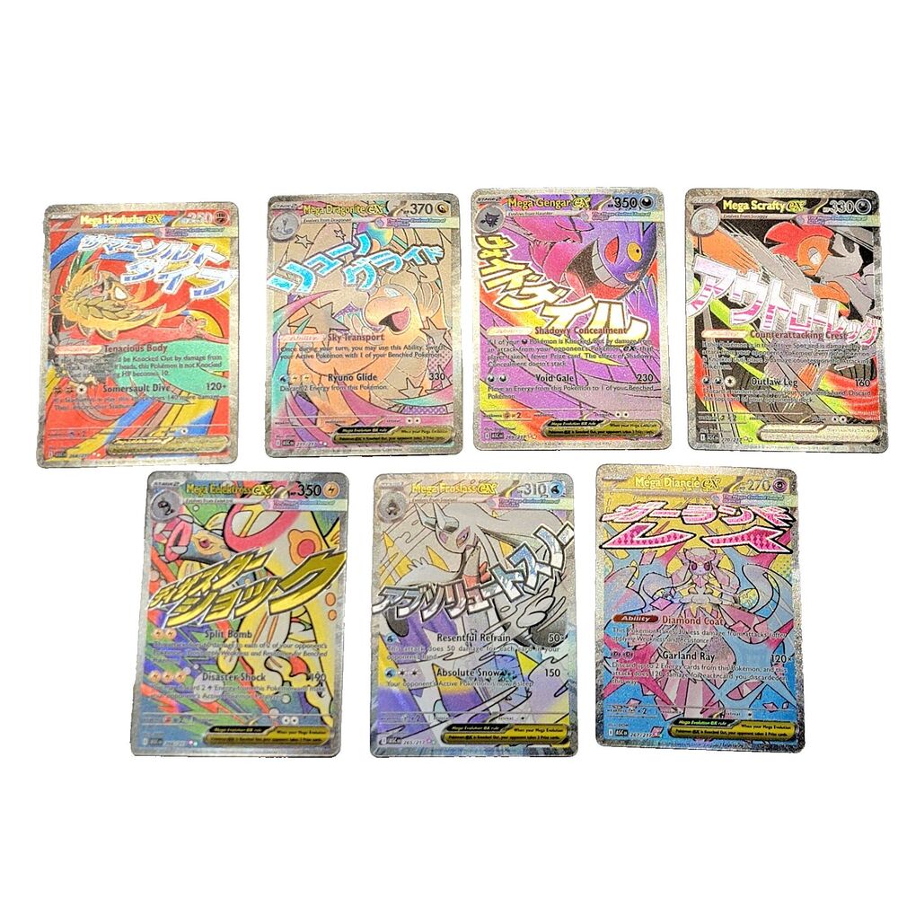 Pokémon Ascended Heroes Mega Attack Rare Complete Set - 7 Card Lot Pack Fresh